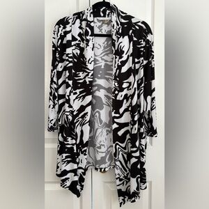 PETER NYGARD WOMENS OPEN JACKET, BLACK & WHITE ABSTRACT DESIGN, size 3X